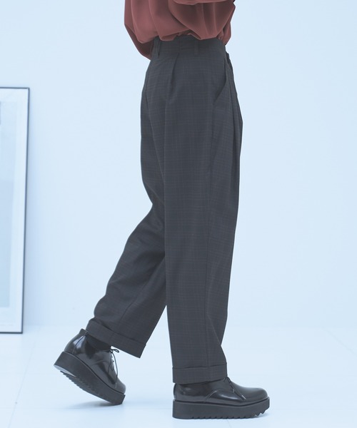 neez.(ニーズ)の「バックタックチェックワイドパンツ(スラックス・メンズ・ブラック/グレー/ワイン・SMALL/MEDIUM/LARGE)」の5枚目の写真
