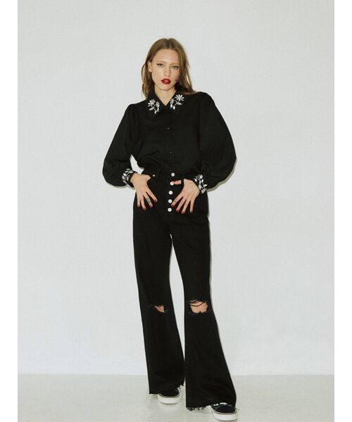 jouetie（ジュエティ）の「ハイウエストダメージワイドパンツ（デニムパンツ・レディース・ライトブルー/ブラック/レッド・SMALL/MEDIUM）」の18枚目の写真