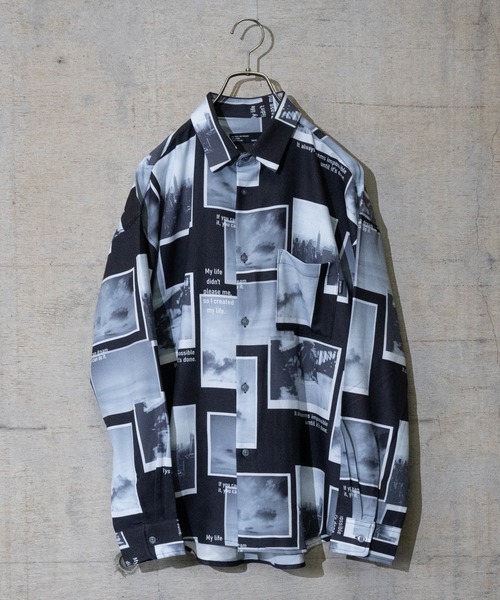 Naive magic（ナイーブマジック）の「【a】とろみジョーゼット 総柄プリントシャツ/レトロ風プリント長袖（シャツ/ブラウス・メンズ・ホワイト/ブルー/ホワイト系その他/ブラック/ブラウン系その他/ブラック系その他2/アイボリー/ライトグレー/ブラック系その他3/ブラウン/チャコールグレー/グリーン/ブラック系その他・LARGE/MEDIUM/X-LARGE）」の7枚目の写真