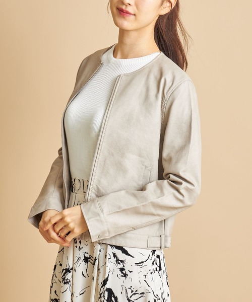 tocco closet（トッコ　クローゼット）の「フェイクレザーノーカラーライダース（ライダースジャケット・レディース・ブラック/キャメル/グレイッシュベージュ・M）」の11枚目の写真