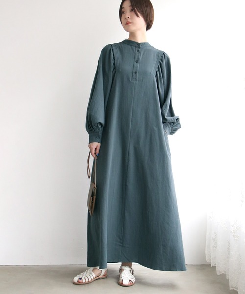 notch.（ノッチ）の「バルーンスリーブマキシワンピース（ワンピース・レディース・ブラック/ブルー/グリーン/キャメル・M/TM）」の4枚目の写真