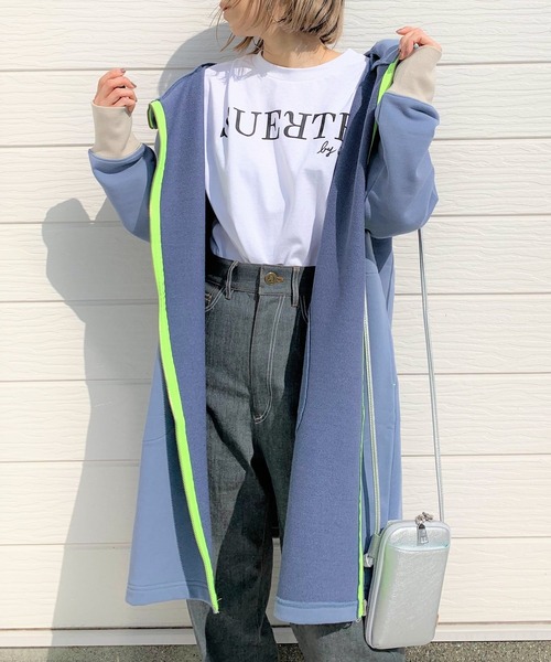 Q（キュー）の「裏毛BIGパーカー（パーカー・レディース・グレイッシュブルー/ホワイト/カーキオリーブ/ブルー・MEDIUM）」の3枚目の写真