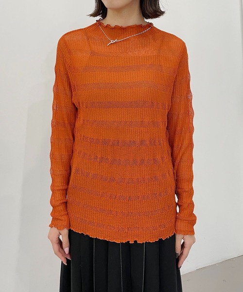 CAPRICIEUX LE'MAGE(カプリシューレマージュ)の「透かしボーダーリブ(ニット/セーター・レディース・ホワイト系その他/ブラック/オレンジ・FREE)」の4枚目の写真