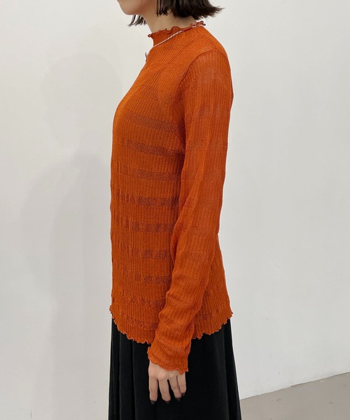 CAPRICIEUX LE'MAGE(カプリシューレマージュ)の「透かしボーダーリブ(ニット/セーター・レディース・ホワイト系その他/ブラック/オレンジ・FREE)」の5枚目の写真