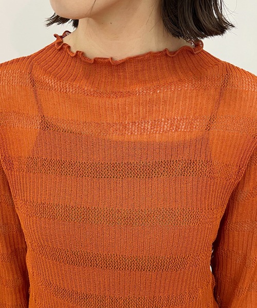 CAPRICIEUX LE'MAGE(カプリシューレマージュ)の「透かしボーダーリブ(ニット/セーター・レディース・ホワイト系その他/ブラック/オレンジ・FREE)」の7枚目の写真