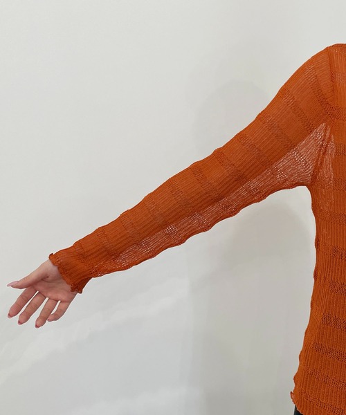 CAPRICIEUX LE'MAGE(カプリシューレマージュ)の「透かしボーダーリブ(ニット/セーター・レディース・ホワイト系その他/ブラック/オレンジ・FREE)」の8枚目の写真