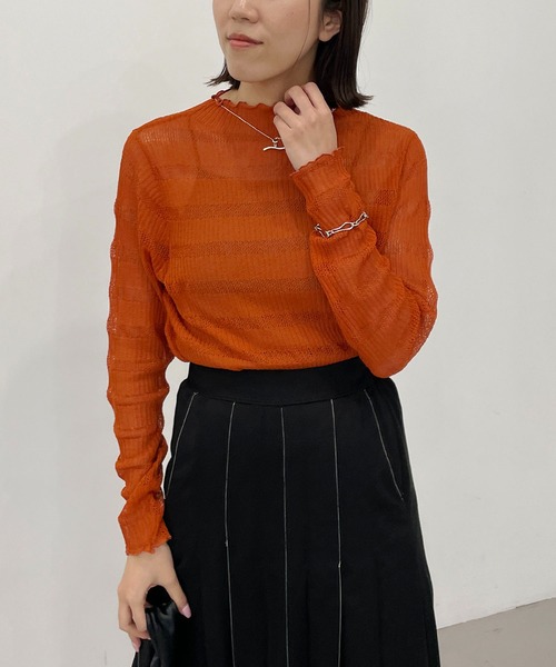 CAPRICIEUX LE'MAGE(カプリシューレマージュ)の「透かしボーダーリブ(ニット/セーター・レディース・ホワイト系その他/ブラック/オレンジ・FREE)」の13枚目の写真