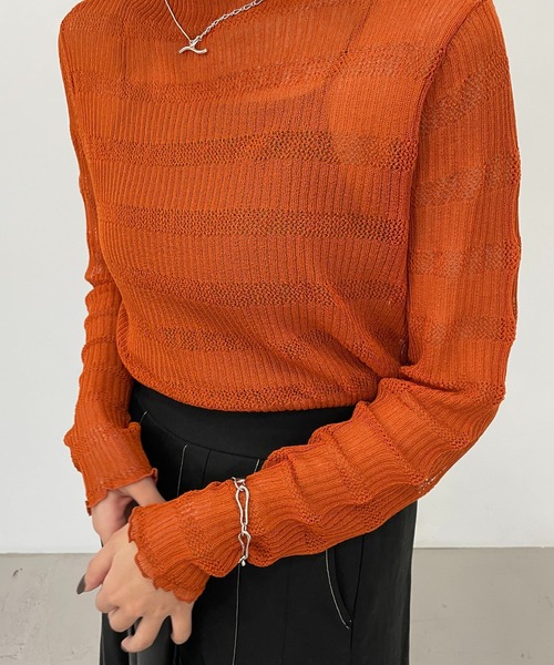 CAPRICIEUX LE'MAGE(カプリシューレマージュ)の「透かしボーダーリブ(ニット/セーター・レディース・ホワイト系その他/ブラック/オレンジ・FREE)」の14枚目の写真