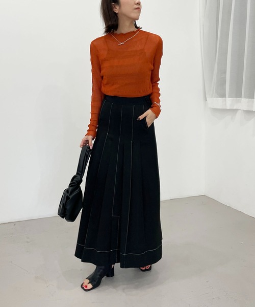 CAPRICIEUX LE'MAGE(カプリシューレマージュ)の「透かしボーダーリブ(ニット/セーター・レディース・ホワイト系その他/ブラック/オレンジ・FREE)」の15枚目の写真