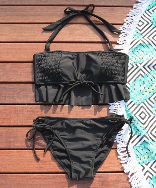 Dalfwin(ダールフィン)の「SIMPLEビスチェリボンビキニ水着(水着・レディース・ホワイト/ブラック/カーキ・SMALL/MEDIUM/LARGE)」の14枚目の写真