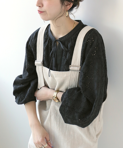 Simplicite(サンプリシテ)の「レース刺繍スキッパーブラウス(シャツ/ブラウス・レディース・ホワイト/ブラック/レッド/サックスブルー・FREE)」の9枚目の写真