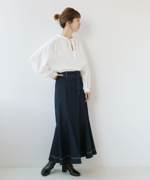 Simplicite(サンプリシテ)の「レース刺繍スキッパーブラウス(シャツ/ブラウス・レディース・ホワイト/ブラック/レッド/サックスブルー・FREE)」の17枚目の写真