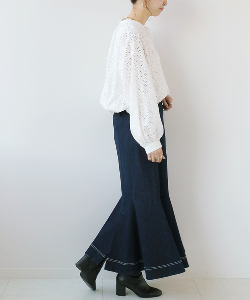 Simplicite(サンプリシテ)の「レース刺繍スキッパーブラウス(シャツ/ブラウス・レディース・ホワイト/ブラック/レッド/サックスブルー・FREE)」の18枚目の写真