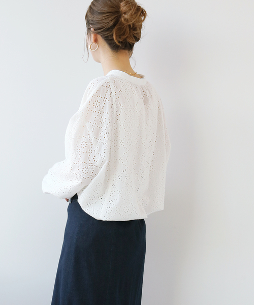 セール】レース刺繍スキッパーブラウス（シャツ/ブラウス