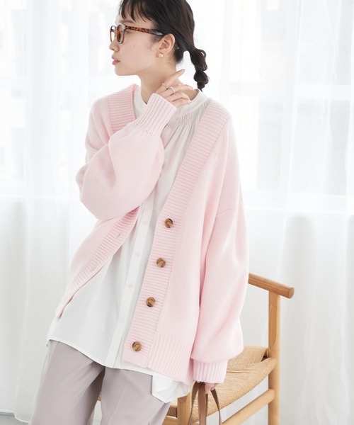 earth music&ecology（アースミュージックアンドエコロジー）の「ルーズカーディガン（カーディガン/ボレロ・レディース・グレー/ピンク/イエロー/グリーン・FREE）」の4枚目の写真