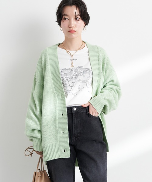 earth music&ecology（アースミュージックアンドエコロジー）の「ルーズカーディガン（カーディガン/ボレロ・レディース・グレー/ピンク/イエロー/グリーン・FREE）」の3枚目の写真