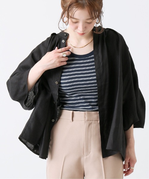 B.C STOCK(ベーセーストック)の「ヨーロピアンフラックスリネン2WAYブラウス(シャツ/ブラウス・レディース・ブラック/レッド/ブルー系その他・FREE)」の2枚目の写真