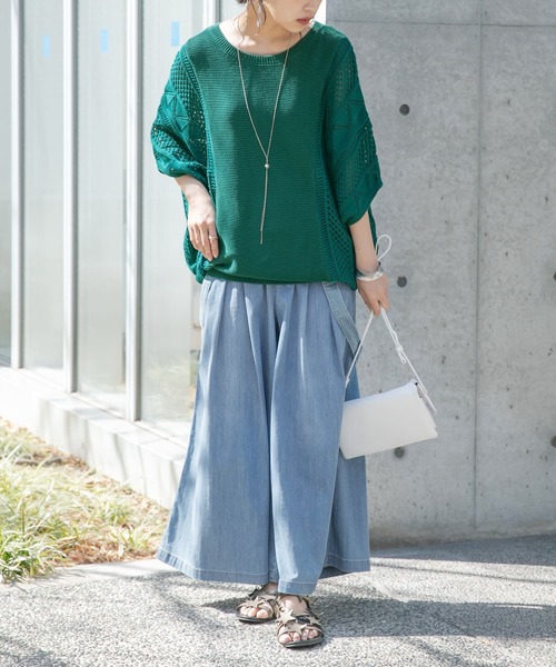 n'OrLABEL（ノアールレーベル）の「【廃盤】『透かし編み配色ドルマンニット』（ニット/セーター・レディース・グリーン/ネイビー/オレンジ/ベージュ/スモークピンク/ライトブルー・FREE）」の18枚目の写真