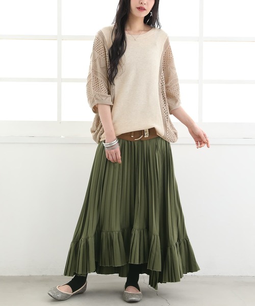 n'OrLABEL（ノアールレーベル）の「【廃盤】『透かし編み配色ドルマンニット』（ニット/セーター・レディース・グリーン/ネイビー/オレンジ/ベージュ/スモークピンク/ライトブルー・FREE）」の9枚目の写真