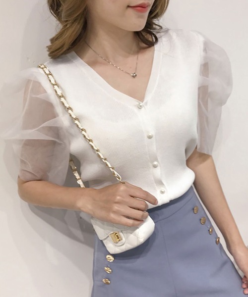 LUGG NAGG(ラグナグ)の「シフォンパフスリーブリブカーディガン(Tシャツ/カットソー・レディース・ホワイト/ブラック/モカ/ライトベージュ・M)」の10枚目の写真