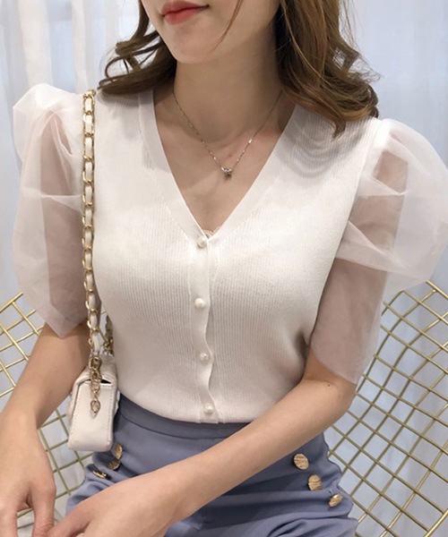 LUGG NAGG(ラグナグ)の「シフォンパフスリーブリブカーディガン(Tシャツ/カットソー・レディース・ホワイト/ブラック/モカ/ライトベージュ・M)」の11枚目の写真
