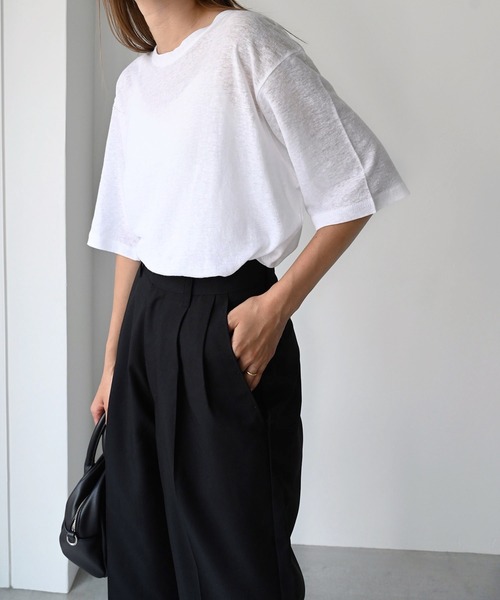 CANAL JEAN(キャナルジーン)の「El mar(エルマール) リネンスラブオーバーサイズ半袖Tシャツ(Tシャツ/カットソー)」|ホワイト