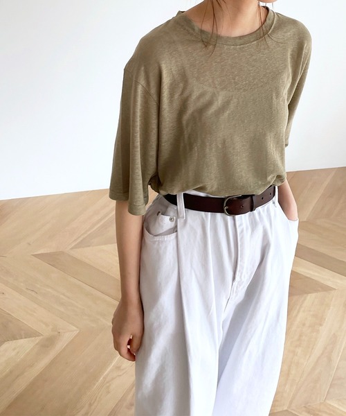 CANAL JEAN（キャナルジーン）の「El mar　リネンスラブオーバーサイズ半袖Tシャツ（Tシャツ/カットソー・レディース・ホワイト/ブラック/ブラウン/カーキ/キナリ・ONE SIZE）」の5枚目の写真