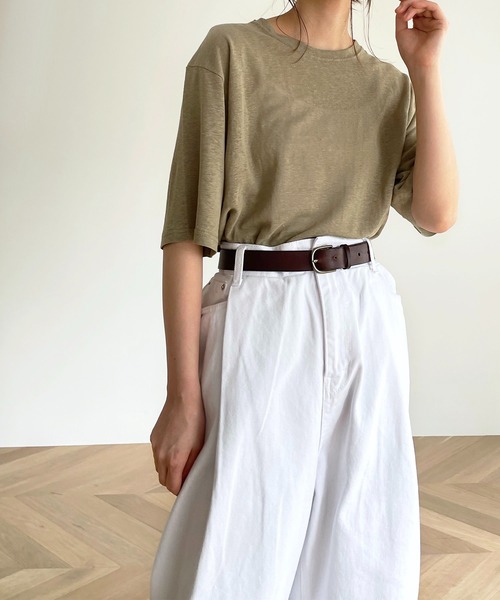 CANAL JEAN（キャナルジーン）の「El mar　リネンスラブオーバーサイズ半袖Tシャツ（Tシャツ/カットソー・レディース・ホワイト/ブラック/ブラウン/カーキ/キナリ・ONE SIZE）」の18枚目の写真