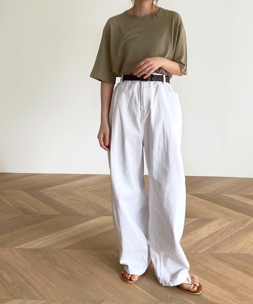 CANAL JEAN（キャナルジーン）の「El mar　リネンスラブオーバーサイズ半袖Tシャツ（Tシャツ/カットソー・レディース・ホワイト/ブラック/ブラウン/カーキ/キナリ・ONE SIZE）」の17枚目の写真