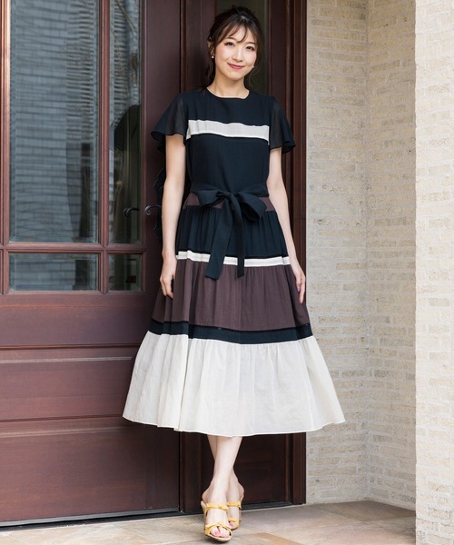 コットンシフォン配色ワンピース ワンピース Rose Tiara ワンピース Tiara ローズティアラ のワンピース コットンシフォン配色ワンピース を購入できます Rose Tiara ローズティアラ のファッション