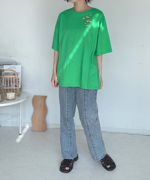 AS KNOW AS plus（アズノゥアズプラス）の「●ポップコーン刺繍Tシャツ（Tシャツ/カットソー・レディース・オフホワイト/ブラック/グリーン・FREE）」の7枚目の写真