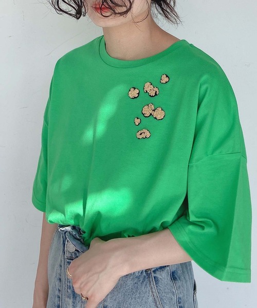 AS KNOW AS plus（アズノゥアズプラス）の「●ポップコーン刺繍Tシャツ（Tシャツ/カットソー・レディース・オフホワイト/ブラック/グリーン・FREE）」の9枚目の写真