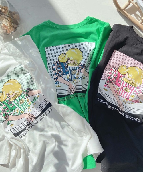 AS KNOW AS plus（アズノゥアズプラス）の「●ポップコーン刺繍Tシャツ（Tシャツ/カットソー・レディース・オフホワイト/ブラック/グリーン・FREE）」の14枚目の写真