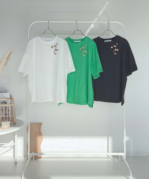 AS KNOW AS plus（アズノゥアズプラス）の「●ポップコーン刺繍Tシャツ（Tシャツ/カットソー・レディース・オフホワイト/ブラック/グリーン・FREE）」の16枚目の写真