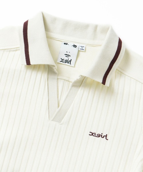 X-girl（エックスガール）の「BABY L/S POLO TOP（ポロシャツ・レディース・ホワイト/ライトブルー/ブラック・S/M）」の5枚目の写真
