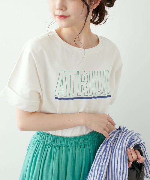 PUAL CE CIN(ピュアルセシン)の「擬麻加工プリントTシャツ(Tシャツ/カットソー・レディース・チャコールグレー/ベージュ/オフホワイト・FREE)」の2枚目の写真