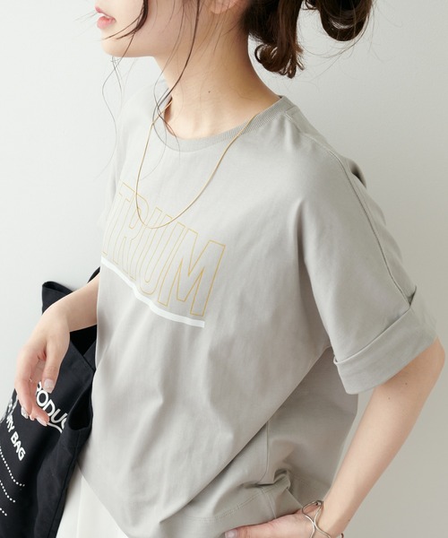 PUAL CE CIN(ピュアルセシン)の「擬麻加工プリントTシャツ(Tシャツ/カットソー・レディース・チャコールグレー/ベージュ/オフホワイト・FREE)」の6枚目の写真