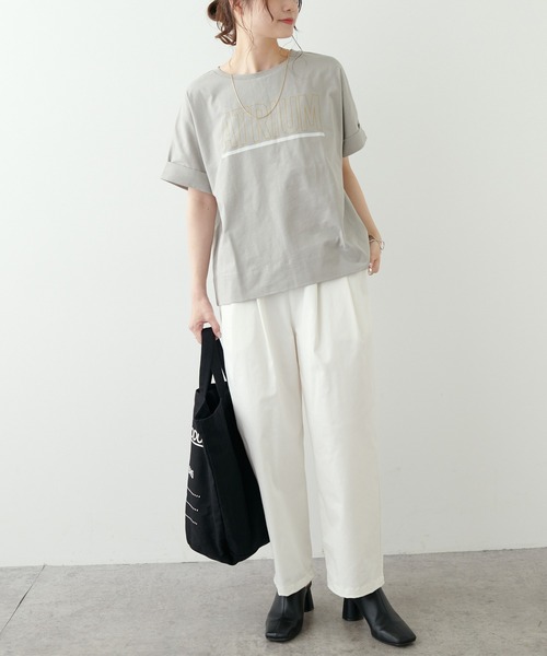 PUAL CE CIN(ピュアルセシン)の「擬麻加工プリントTシャツ(Tシャツ/カットソー・レディース・チャコールグレー/ベージュ/オフホワイト・FREE)」の8枚目の写真