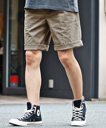 【SOMEDIFF】ロールアップハーフパンツ メンズ セミルーズ シルエット ストレッチ コットン タックショーツ 春服