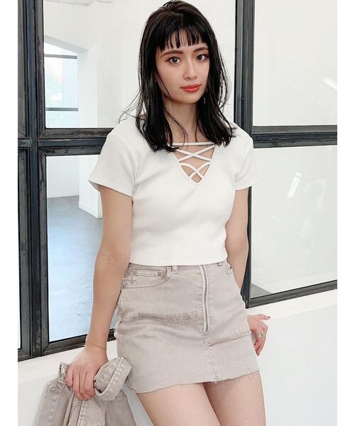 GYDA(ジェイダ)の「2WAYバインダーショートTシャツ(Tシャツ/カットソー・レディース・ブラック/ベージュ/オフホワイト/ミント・FREE)」の5枚目の写真