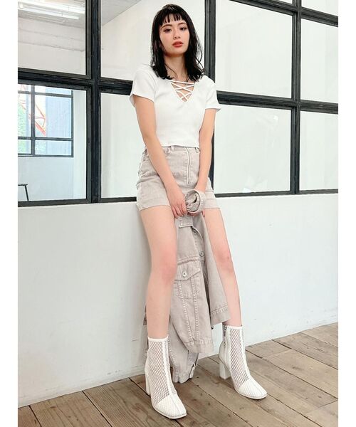 GYDA(ジェイダ)の「2WAYバインダーショートTシャツ(Tシャツ/カットソー・レディース・ブラック/ベージュ/オフホワイト/ミント・FREE)」の7枚目の写真