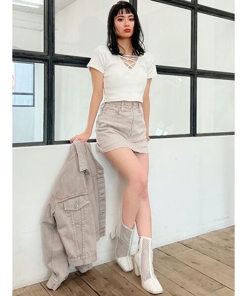 GYDA(ジェイダ)の「2WAYバインダーショートTシャツ(Tシャツ/カットソー・レディース・ブラック/ベージュ/オフホワイト/ミント・FREE)」の8枚目の写真