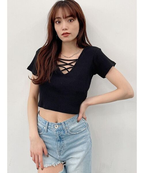 GYDA(ジェイダ)の「2WAYバインダーショートTシャツ(Tシャツ/カットソー・レディース・ブラック/ベージュ/オフホワイト/ミント・FREE)」の15枚目の写真