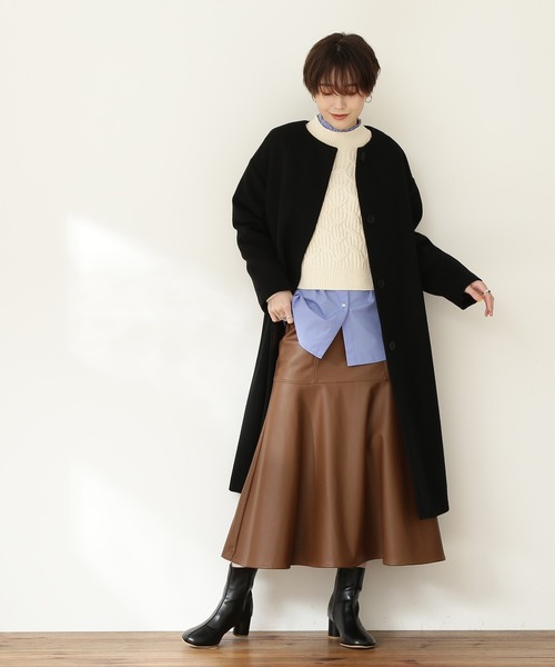 N.（N. Natural Beauty Basic）（エヌエヌナチュラルビューティーベーシック）の「【横田ひかるさん着用】【S Size Line】◆ビーバーメルトンノーカラーコート（ノーカラーコート・レディース・ホワイト/ブラック/グレー/オレンジ/チョコ・SMALL/MEDIUM）」の11枚目の写真
