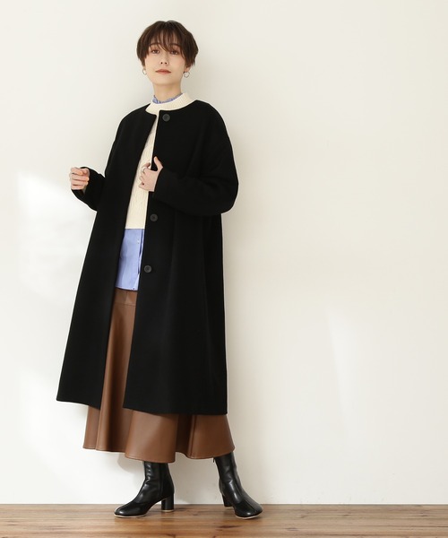 N.（N. Natural Beauty Basic）（エヌエヌナチュラルビューティーベーシック）の「【横田ひかるさん着用】【S Size Line】◆ビーバーメルトンノーカラーコート（ノーカラーコート・レディース・ホワイト/ブラック/グレー/オレンジ/チョコ・SMALL/MEDIUM）」の12枚目の写真