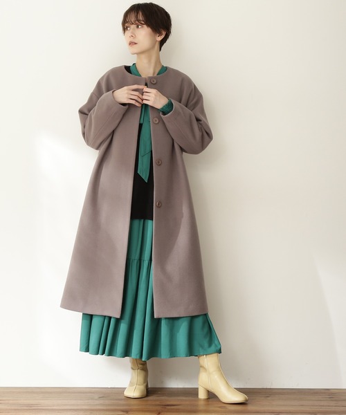 N.（N. Natural Beauty Basic）（エヌエヌナチュラルビューティーベーシック）の「【横田ひかるさん着用】【S Size Line】◆ビーバーメルトンノーカラーコート（ノーカラーコート・レディース・ホワイト/ブラック/グレー/オレンジ/チョコ・SMALL/MEDIUM）」の15枚目の写真