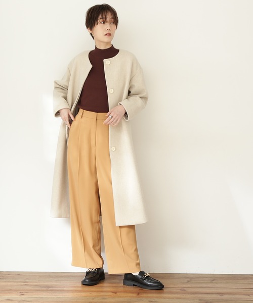N.（N. Natural Beauty Basic）（エヌエヌナチュラルビューティーベーシック）の「【横田ひかるさん着用】【S Size Line】◆ビーバーメルトンノーカラーコート（ノーカラーコート・レディース・ホワイト/ブラック/グレー/オレンジ/チョコ・SMALL/MEDIUM）」の6枚目の写真