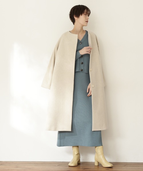 N.（N. Natural Beauty Basic）（エヌエヌナチュラルビューティーベーシック）の「【横田ひかるさん着用】【S Size Line】◆ビーバーメルトンノーカラーコート（ノーカラーコート・レディース・ホワイト/ブラック/グレー/オレンジ/チョコ・SMALL/MEDIUM）」の8枚目の写真
