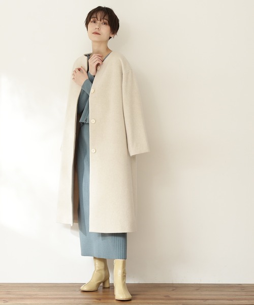 N.（N. Natural Beauty Basic）（エヌエヌナチュラルビューティーベーシック）の「【横田ひかるさん着用】【S Size Line】◆ビーバーメルトンノーカラーコート（ノーカラーコート・レディース・ホワイト/ブラック/グレー/オレンジ/チョコ・SMALL/MEDIUM）」の9枚目の写真