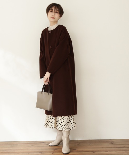 N.（N. Natural Beauty Basic）（エヌエヌナチュラルビューティーベーシック）の「【横田ひかるさん着用】【S Size Line】◆ビーバーメルトンノーカラーコート（ノーカラーコート・レディース・ホワイト/ブラック/グレー/オレンジ/チョコ・SMALL/MEDIUM）」の18枚目の写真